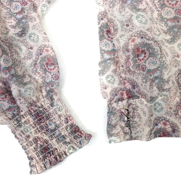 Paige Margherita Ecru Multicolor Semi Sheer Long Sleeve Blouse Womens Small NWT - Picture 7 of 16